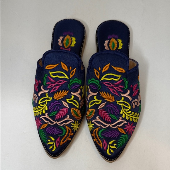 Floral Embroidered Mules - Navy Multicolor - Picture 3 of 8